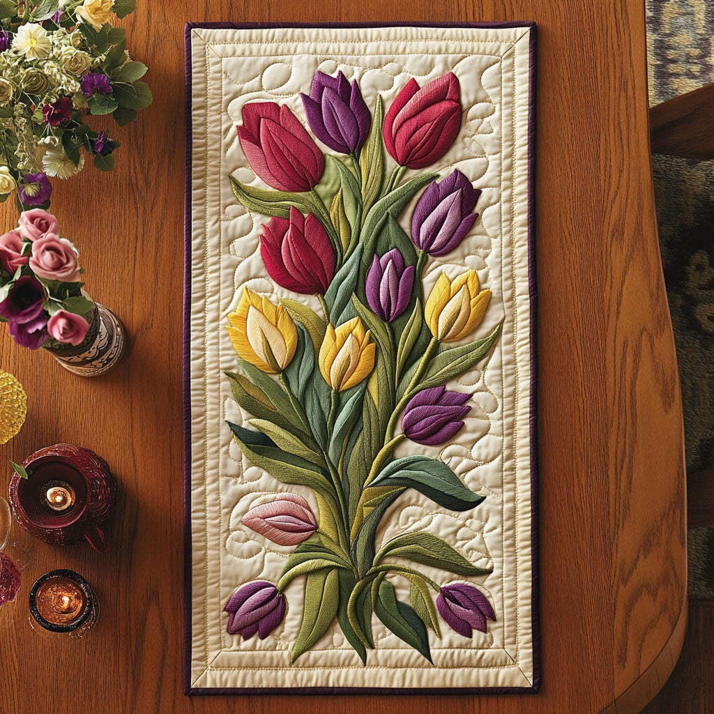 Tulip Vine Charm WN1706092CL Quilted Table Runner
