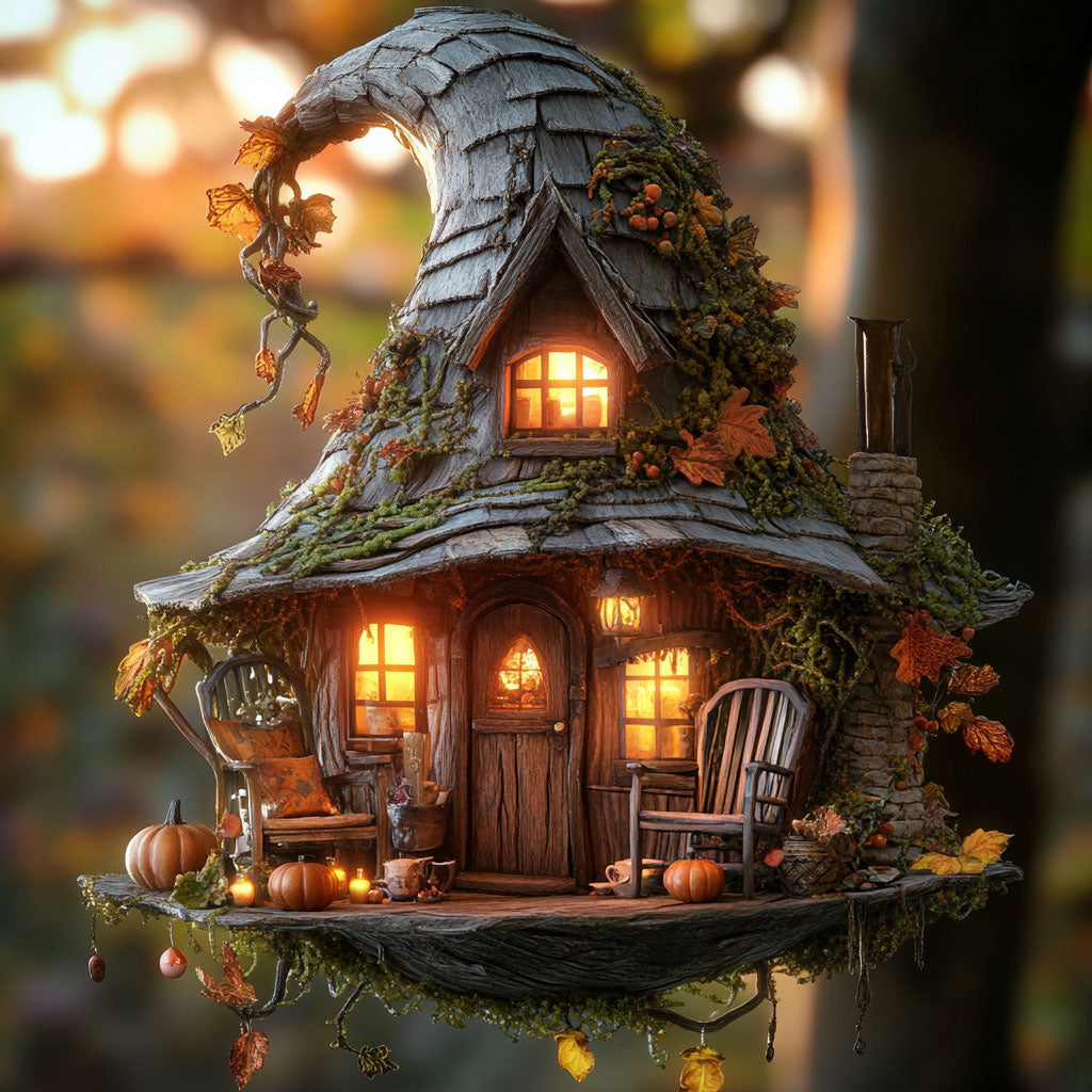 Witch Hat House Twilight Glow WN0312036CL Christmas Ornament