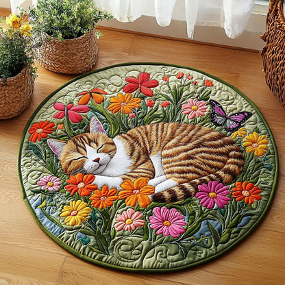 Sleeping Cat In Garden QA1012007CL Quilted Round Mat