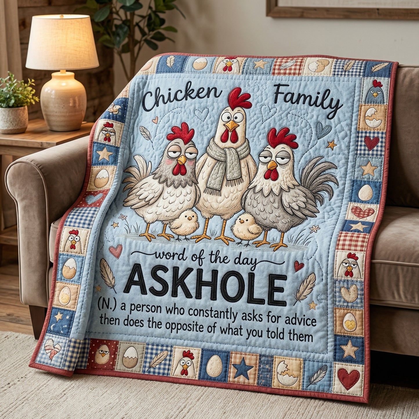 Funny Chicken Family Word Of The Day WN0604008CL Quilt