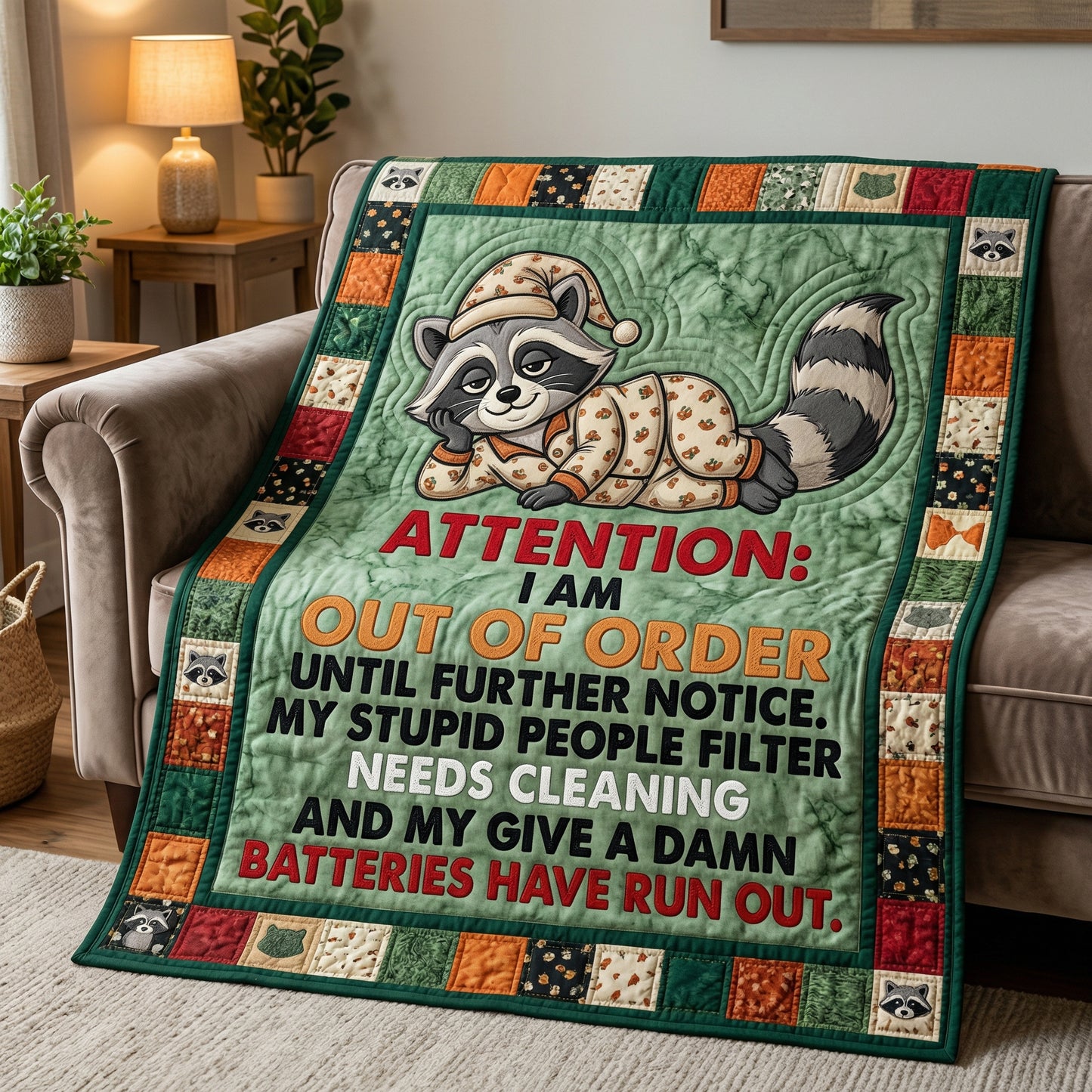 Funny Raccoon Out Of Order WN0604014CL Quilt