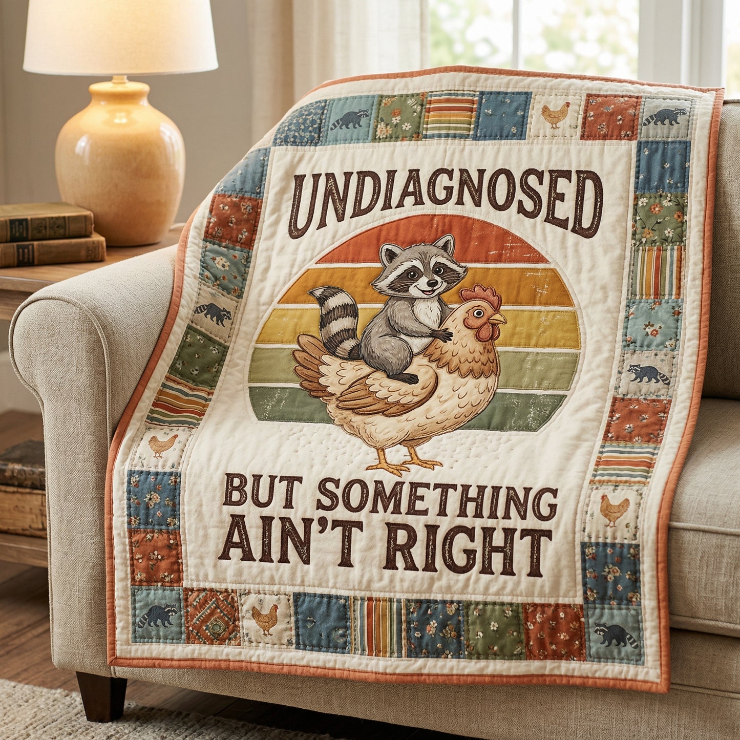 Funny Raccoon Riding Chicken WN0604015CL Quilt