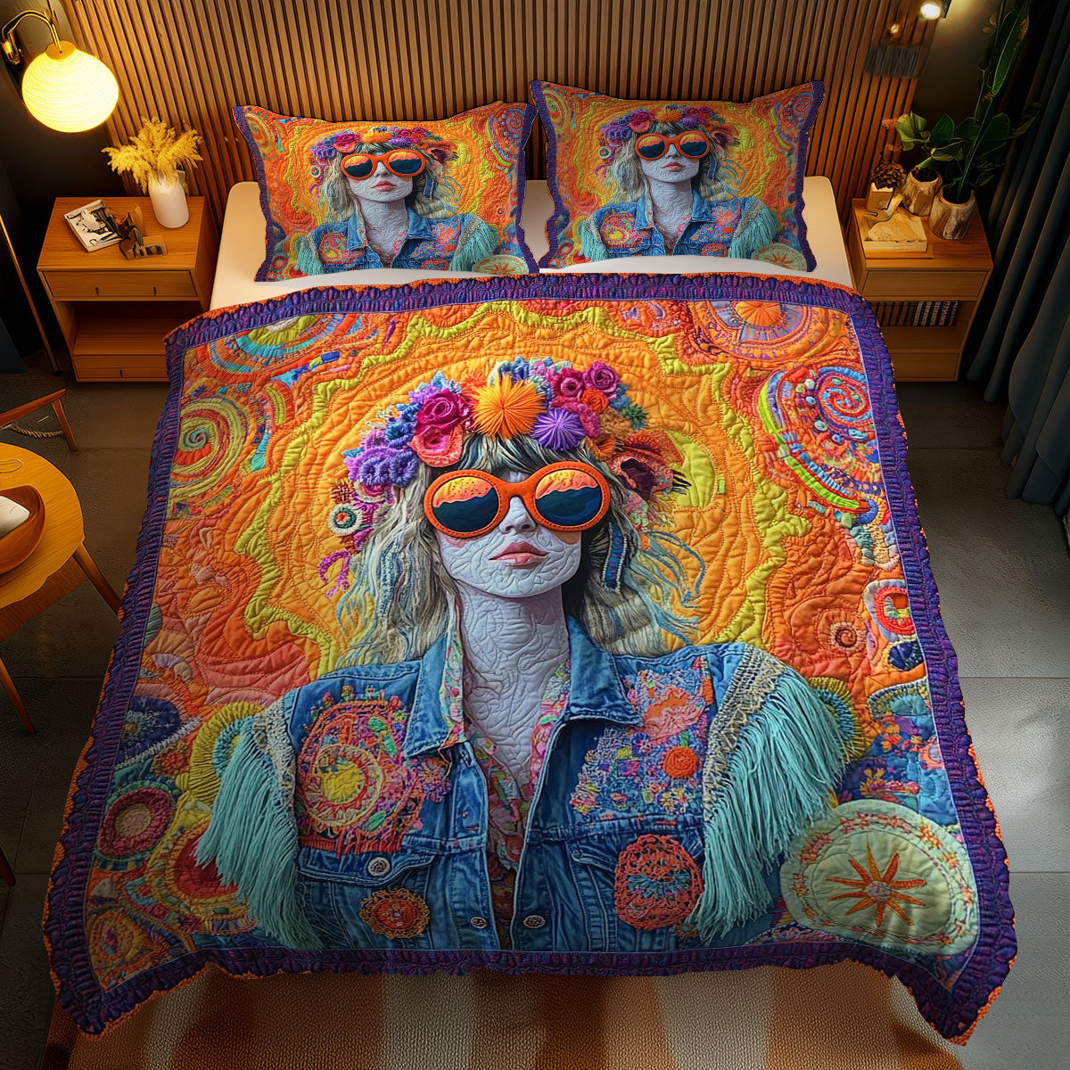 Flower Child Hippie Girl WN1102056CL Duvet Cover Set