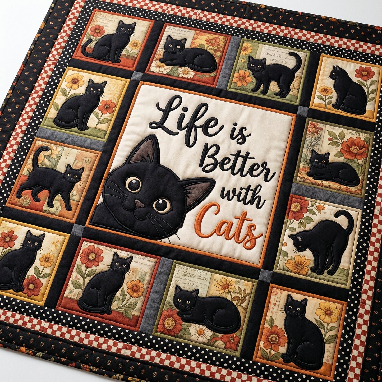 Black Cat Life Is Better With Cats XR0204005CL Quilt Blanket