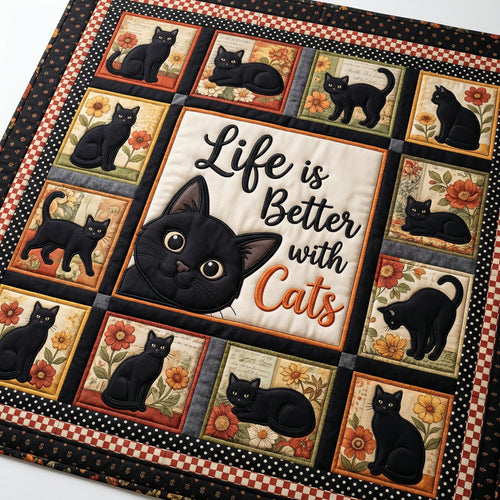 Black Cat Life Is Better With Cats XR0204005CL Quilt Blanket
