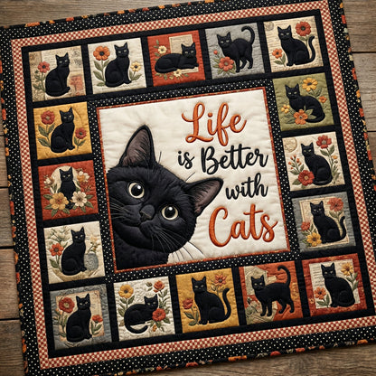 Black Cat Life Is Better With Cats XR0204001CL Quilt Blanket