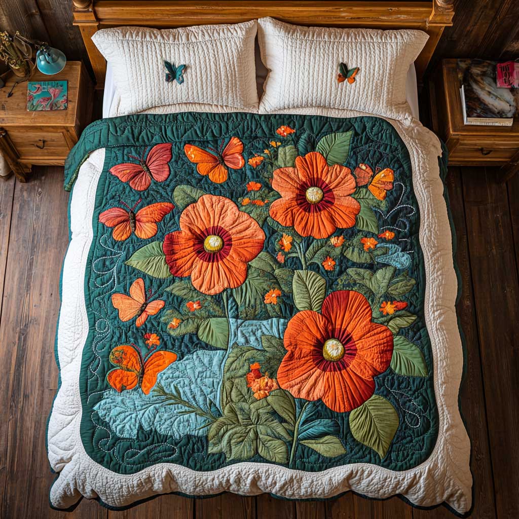 Orange Butterfly Flower WP2301027CL Duvet Cover Set