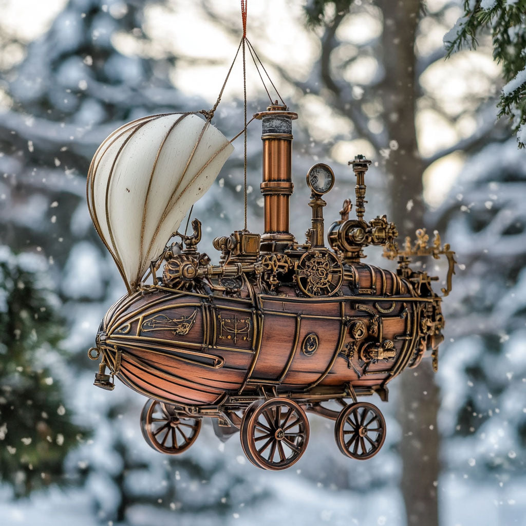 Steampunk Flying Carriage Cloud Rider WN0412055CL Christmas Ornament
