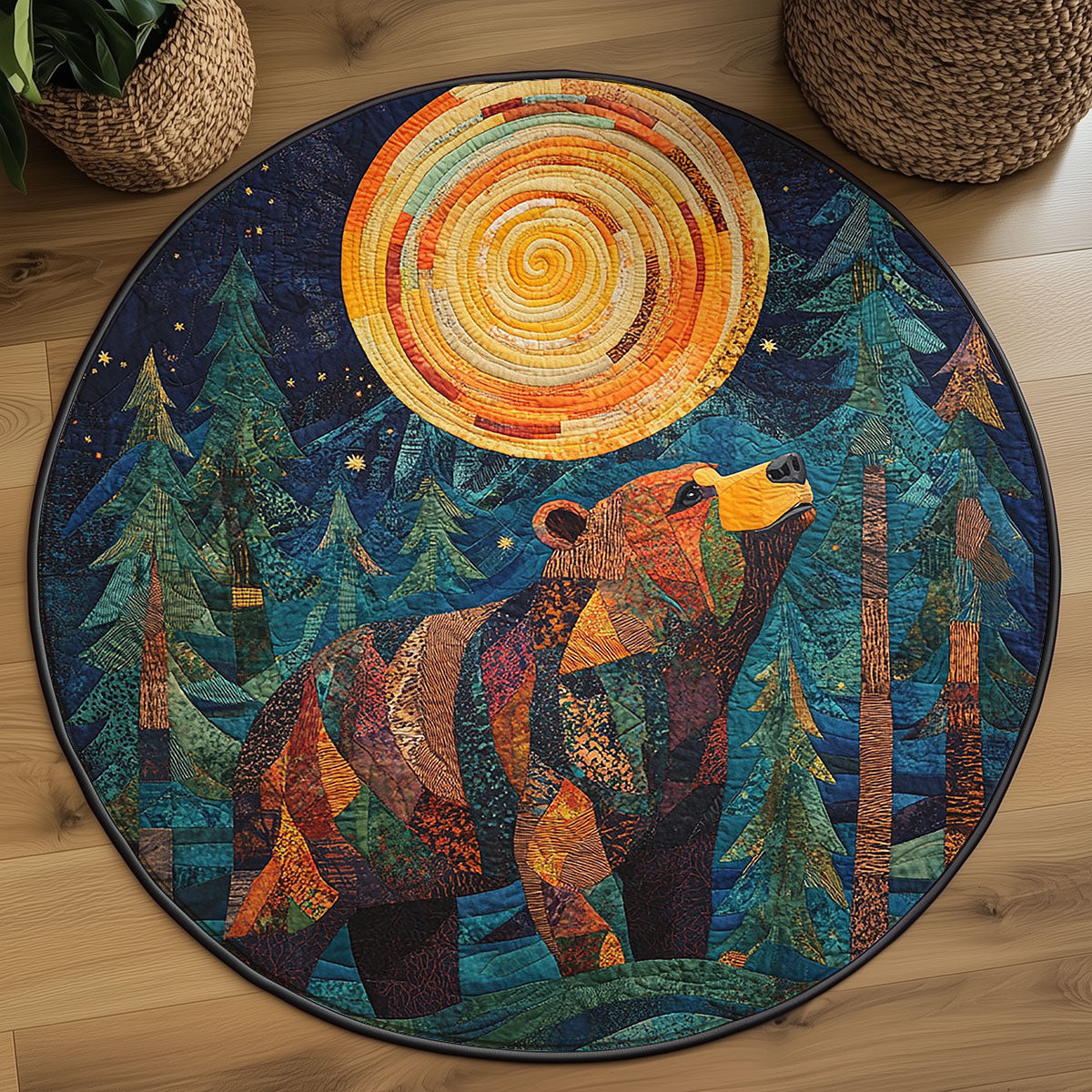 Wild Bear Night WJ2306042CL Quilted Round Mat
