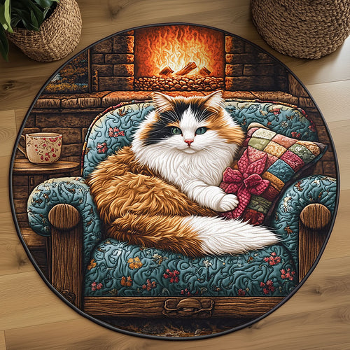 Cozy Cabin Cat WJ2306030CL Quilted Round Mat
