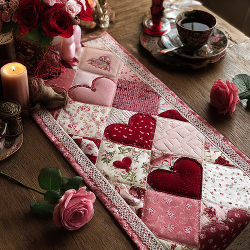 Heart Patchwork XR1201037CL Quilted Table Runner