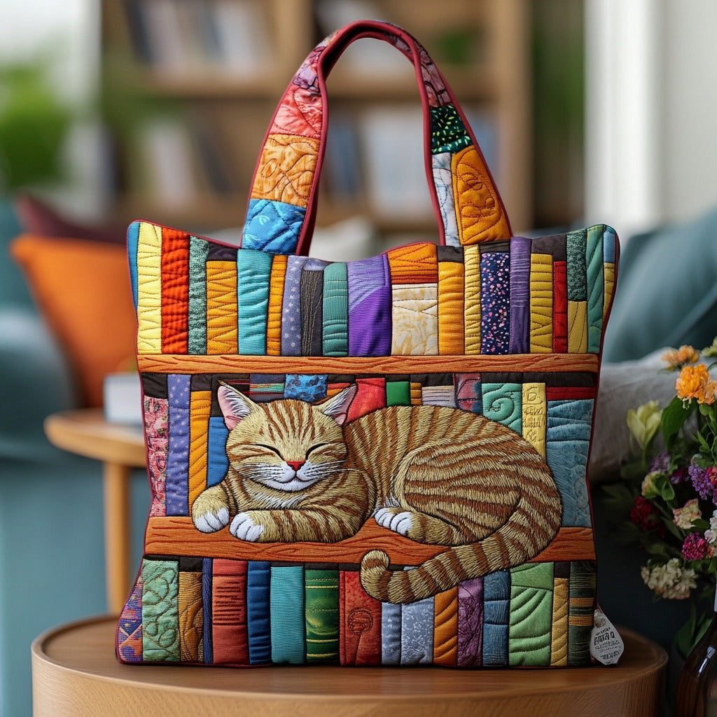 Sleeping Kitty Library XR1111005CL Quilted Tote Bag