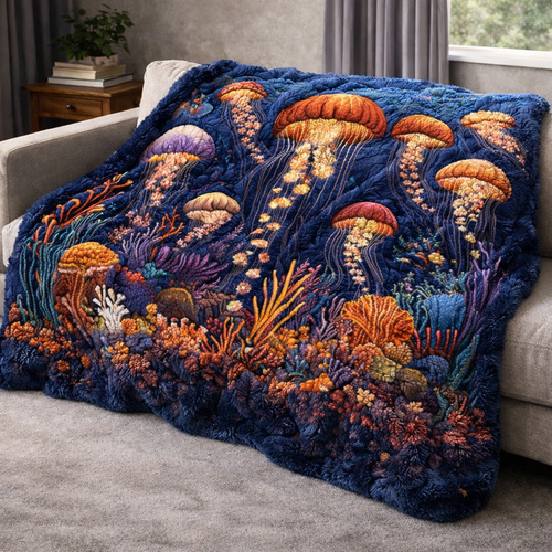 Ocean Jellyfish QA2801002CL Faux Fur Throw Blanket