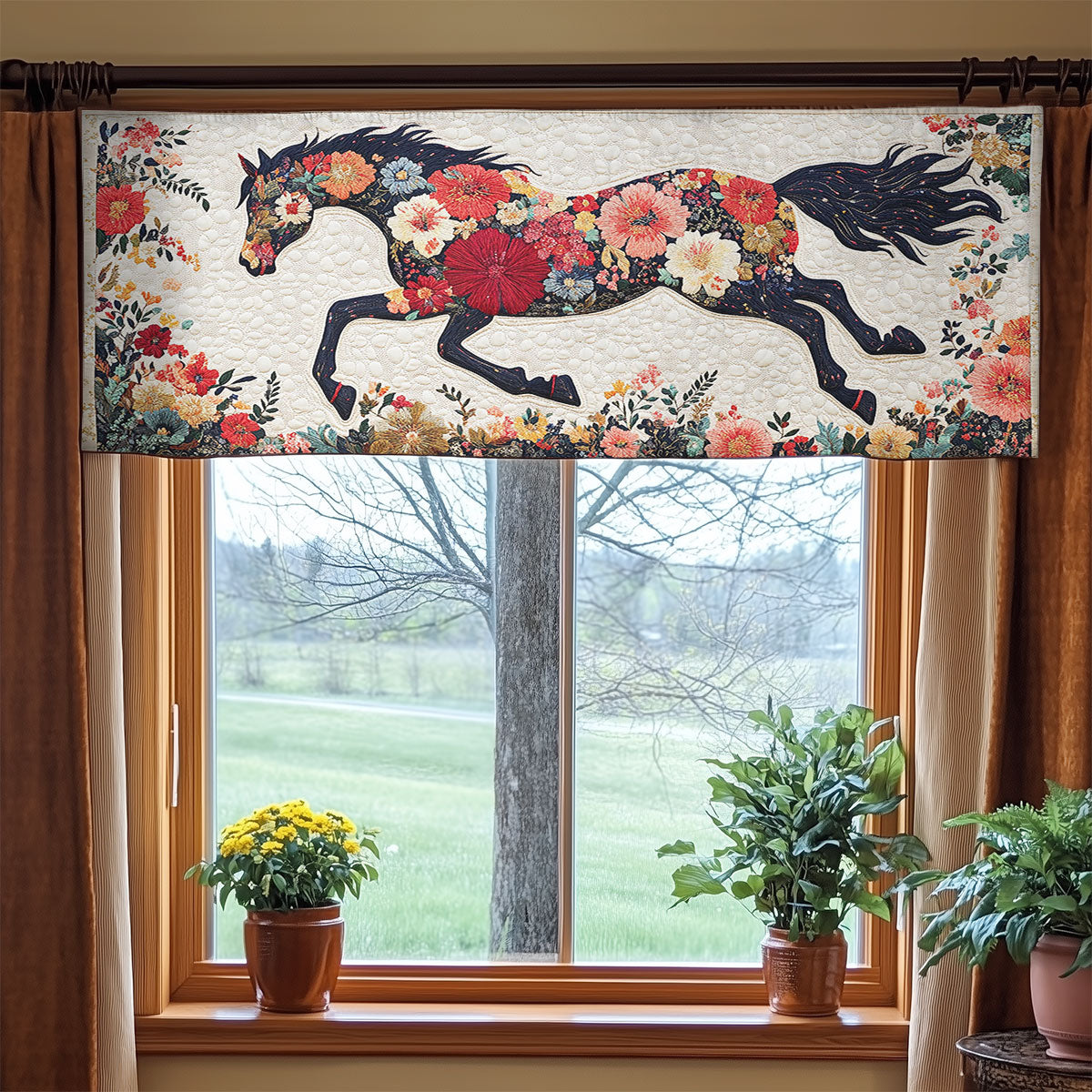 Floral Horse Run WN1606045CL Quilted Valance