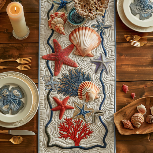 Seashell XR2104002CL Quilted Table Runner