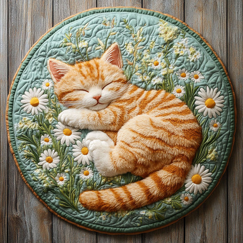 Flower Tabby Kitten WJ0404042CL Quilted Round Mat
