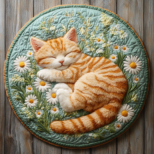 Flower Tabby Kitten WJ0404042CL Quilted Round Mat