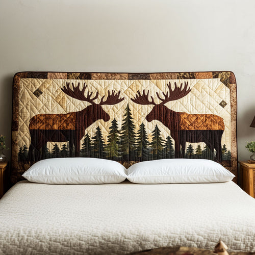 Forest Moose Pair KL0601032CL Quilted Headboard Slipcover