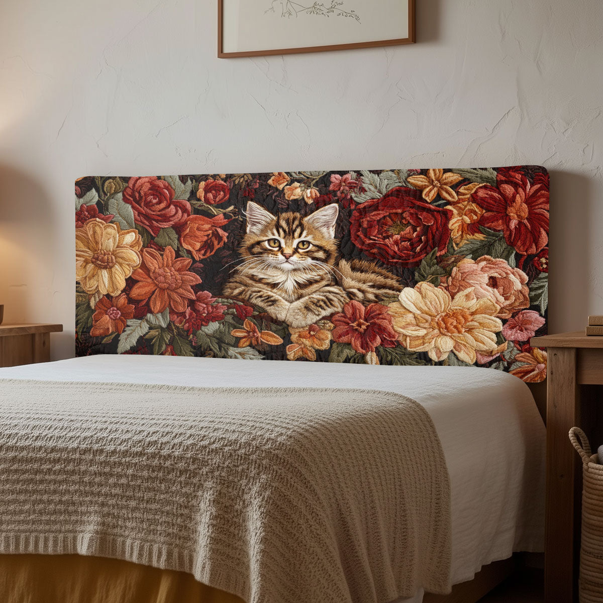 Crimson Bloom Cat CW2212012CL Quilted Headboard Slipcover