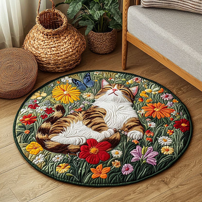 Sleeping Cat In Garden QA1012008CL Quilted Round Mat