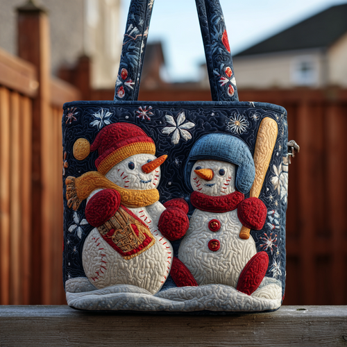 Baseball In Snow XR0212019CL Quilted Tote Bag