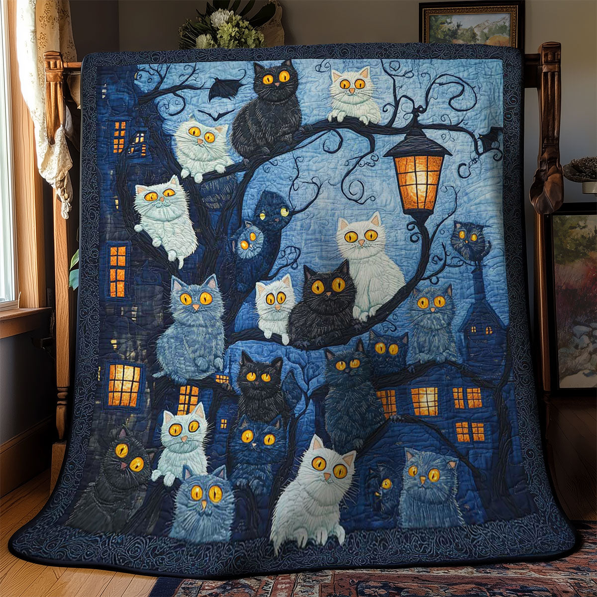 Silly Cat Haunted Street WN1103047CL Quilt