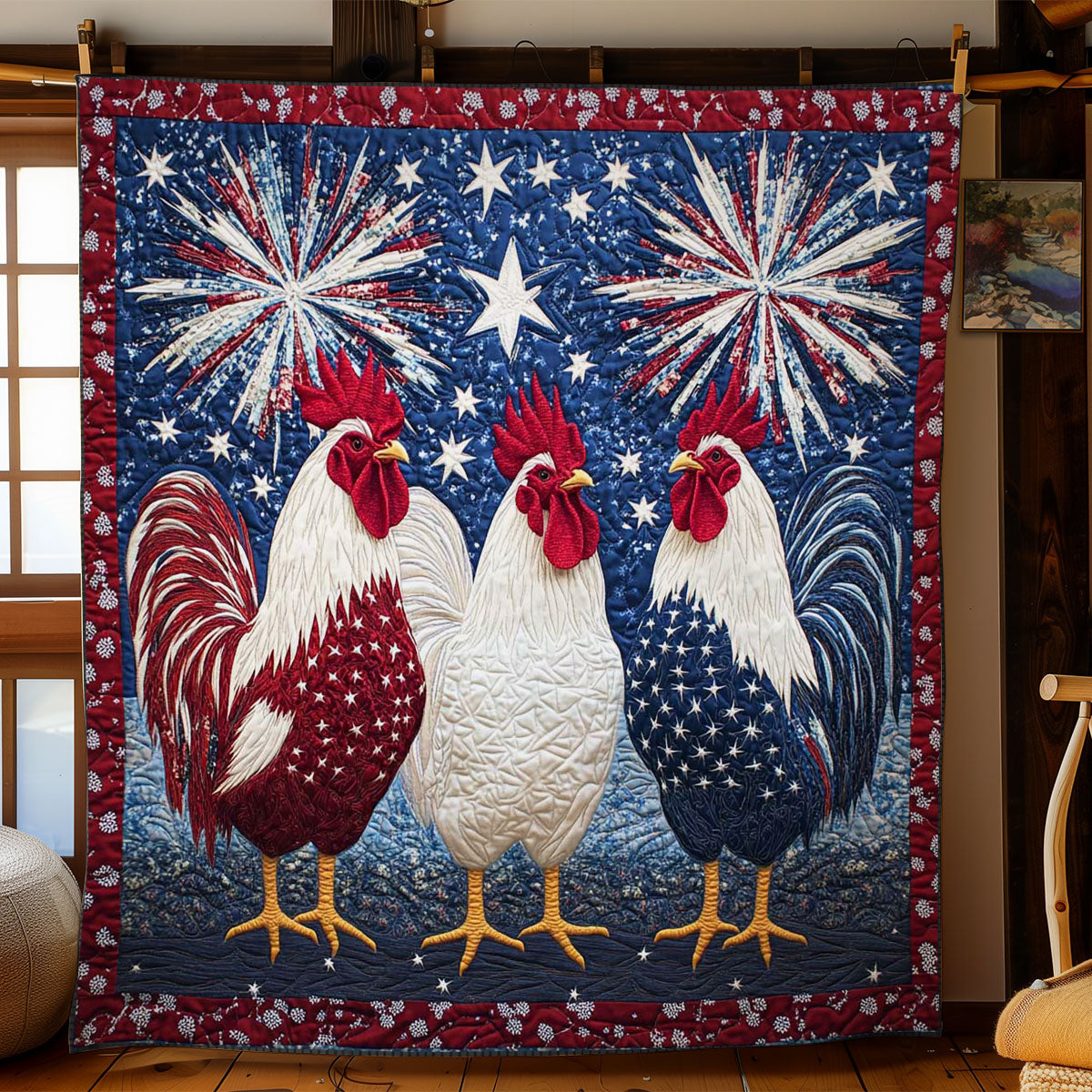 Fireworks Memorial Day Rooster WN0204003CL Quilt