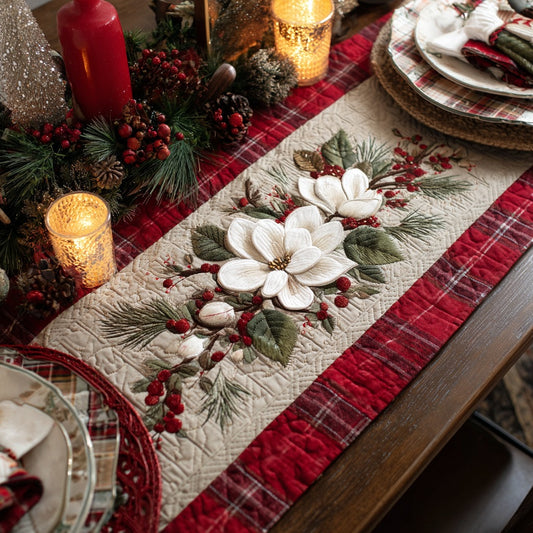 Christmas Magnolia XR0611002CL Quilted Table Runner