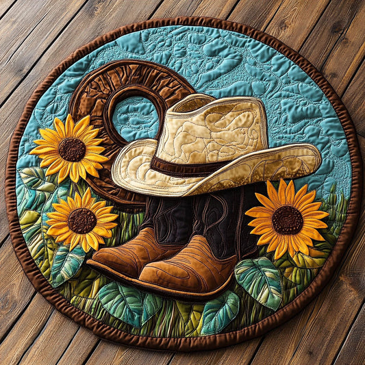 Rustic Cowboy Sunflower KL1312031CL Quilted Round Mat