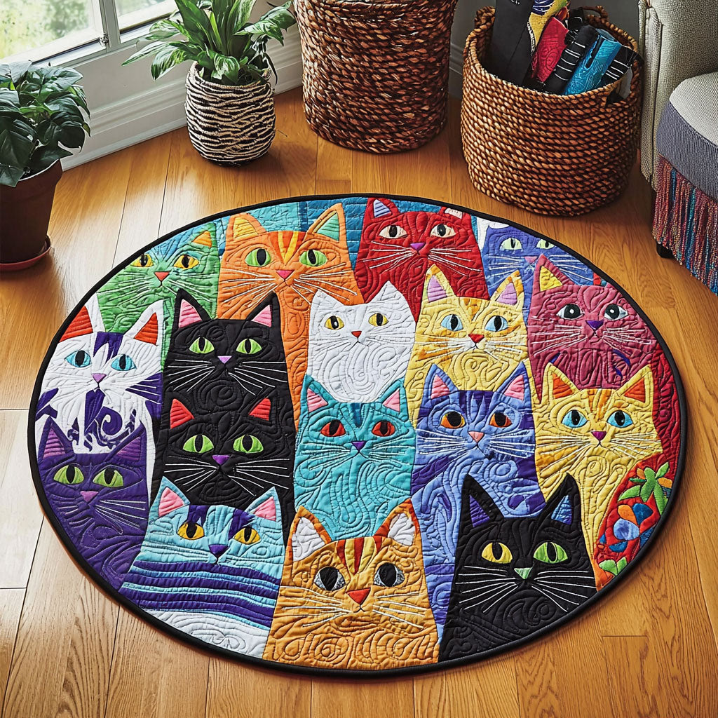 Colorful Whimsical Cats QA0912040CL Quilted Round Mat