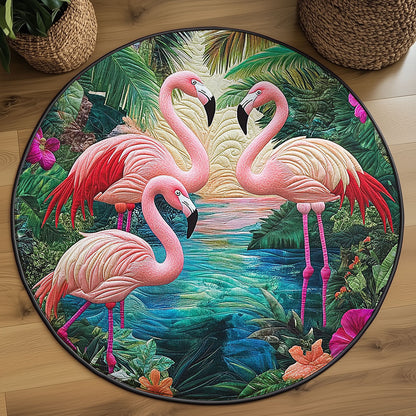 Tropical Flamingo WJ1604052CL Quilted Round Mat