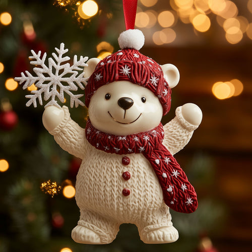 Polar Bear Cheering with Snow Flake XK1810025CL Christmas Ornament