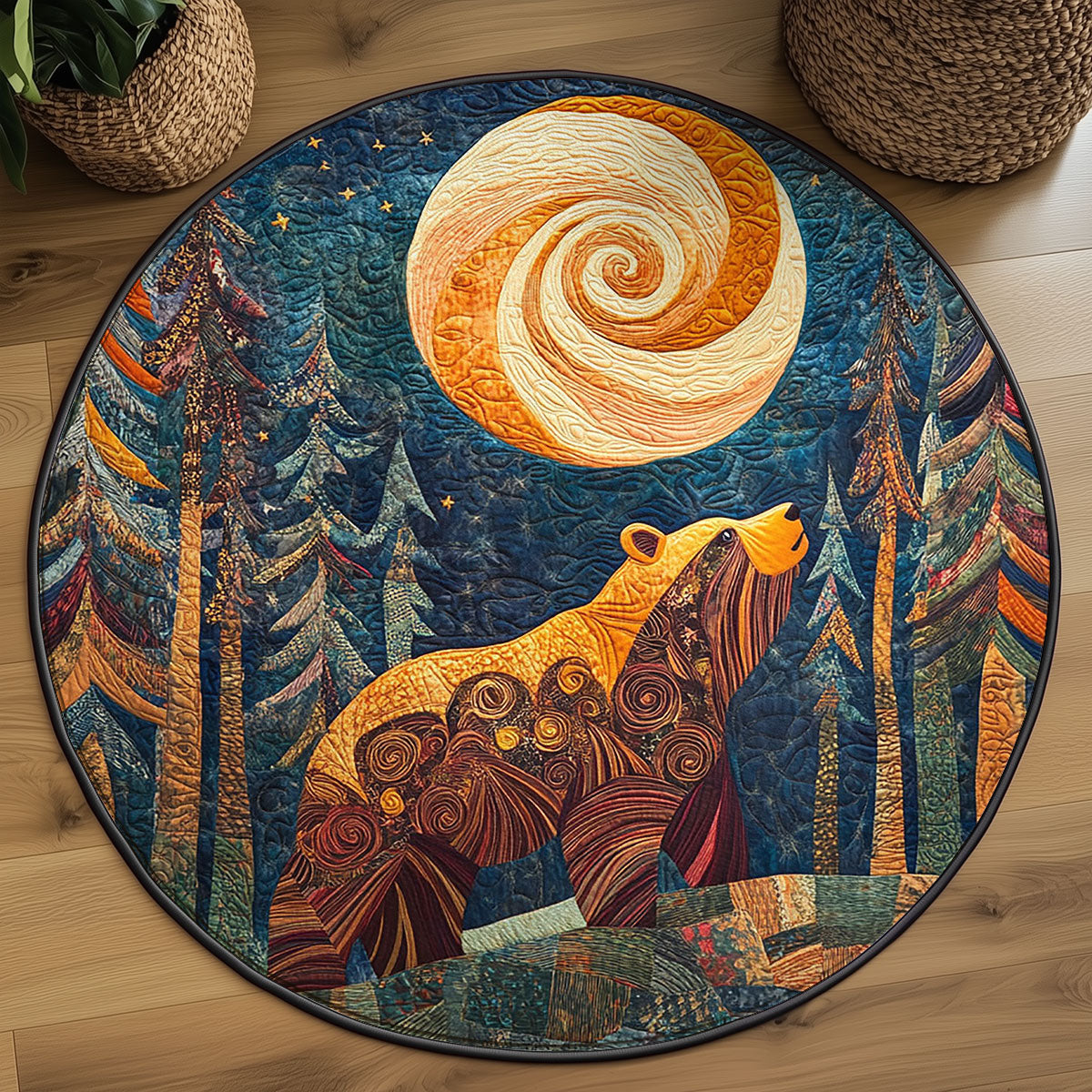 Wild Bear Night WJ2406039CL Quilted Round Mat