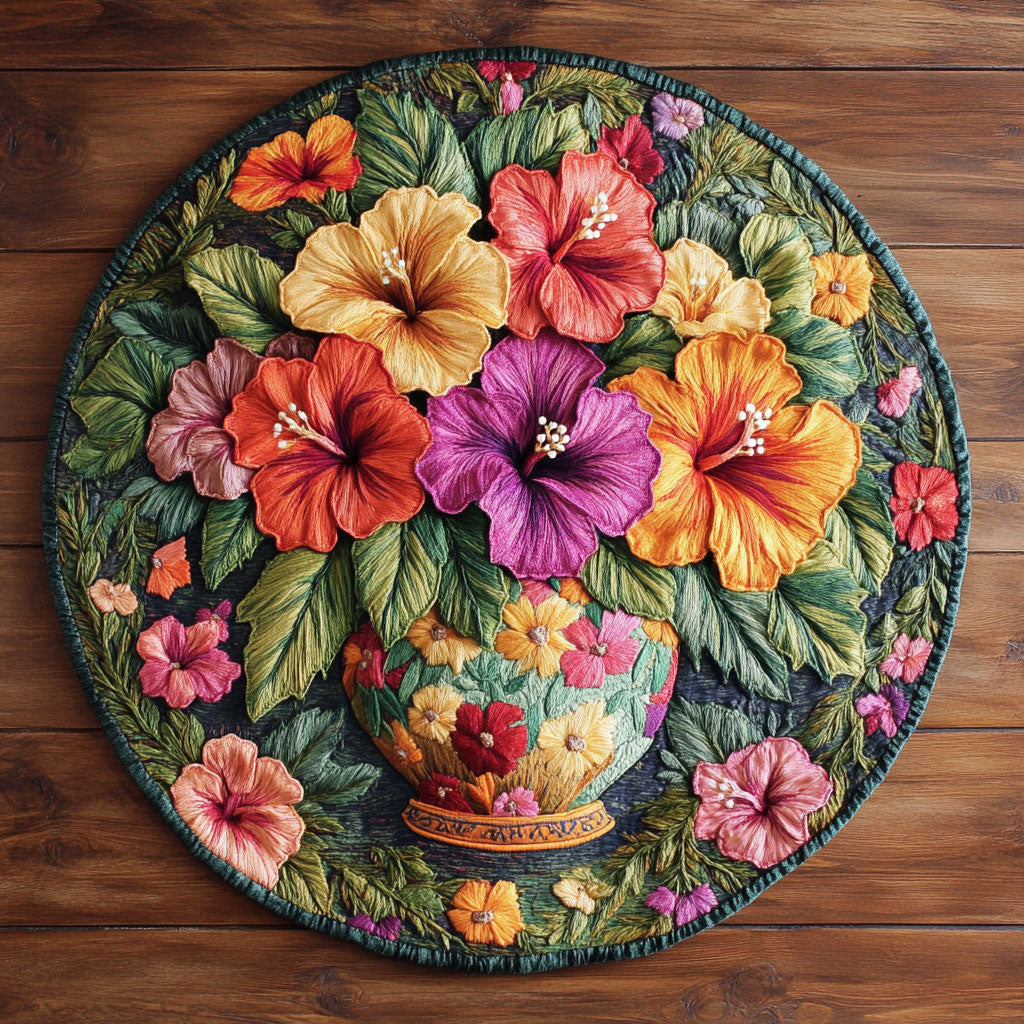 Round Hibiscus Radiance WN1906030CL Quilted Round Mat
