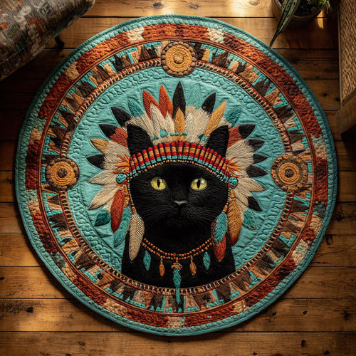 Native American Cat CW1201061CL Quilted Round Mat