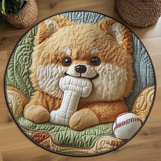 Cute Pomeranian Puppy WJ2105039CL Quilted Round Mat