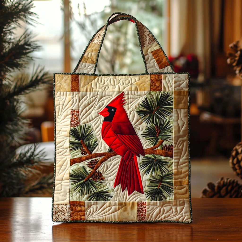 Geometric Cardinal QA0112007CL Quilted Tote Bag