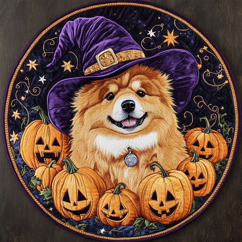 Pumpkin Smile Chow Chow WN1108074CL Quilted Round Mat