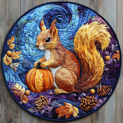 Squirrel Among Petals WN2605060CL Quilted Round Mat