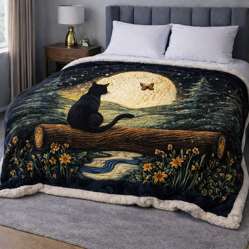 Cat Watching Moon QA3001006CL Faux Fur Throw Blanket