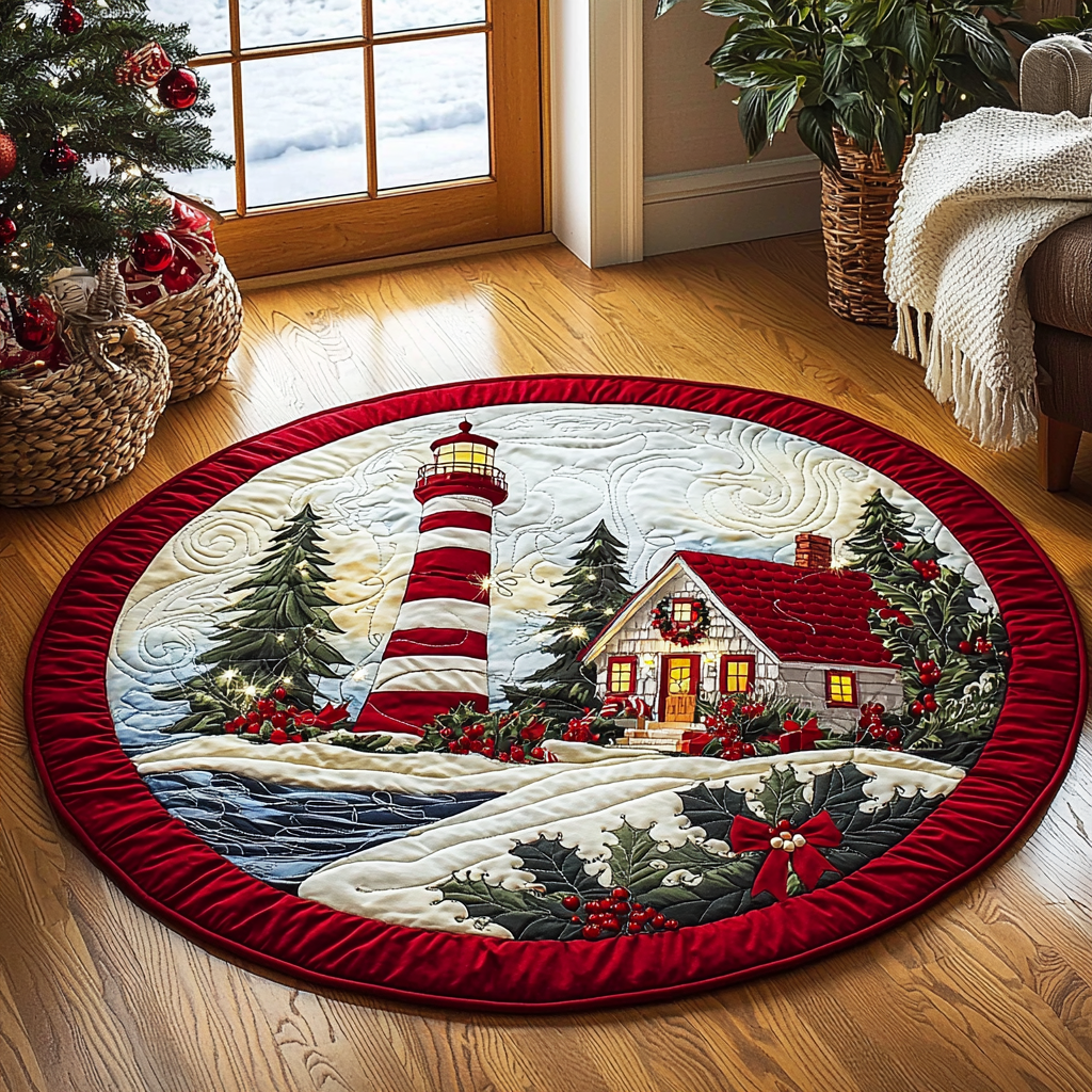 Christmas Lighthouse QA0212046CL Quilted Round Mat