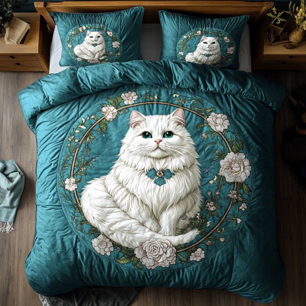 Adorable Majestic White Cat WP2001057CL Duvet Cover Set