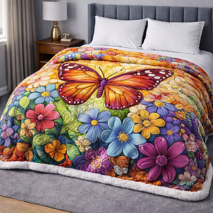 Floral Butterfly QA1002008CL Faux Fur Throw Blanket