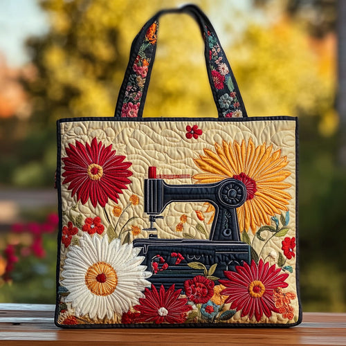 Floral Heritage Sewing Machine WN2110037CL Quilted Tote Bag