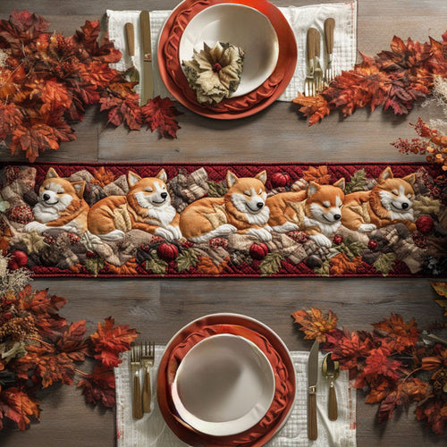 Winter Corgi Nap WN1207083CL Quilted Table Runner