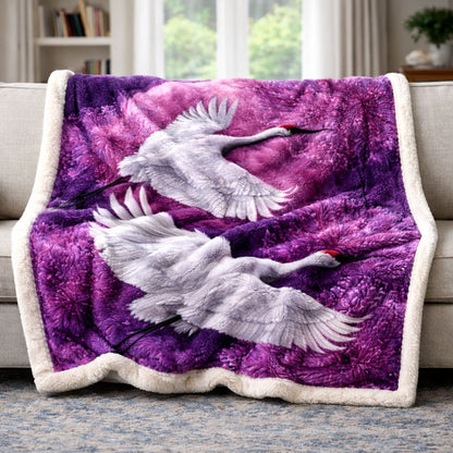 Twin Cranes in Purple Dream KL3101002CL Faux Fur Throw Blanket
