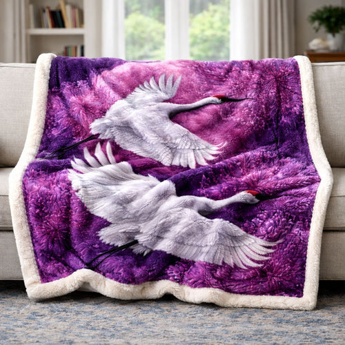 Twin Cranes in Purple Dream KL3101002CL Faux Fur Throw Blanket
