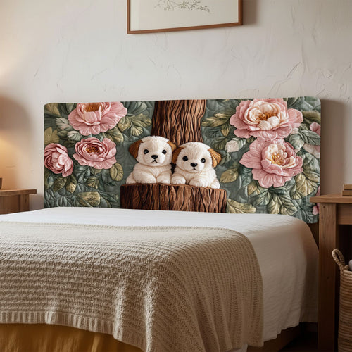Dogs In Rose Garden QA0701007CL Quilted Headboard Slipcover