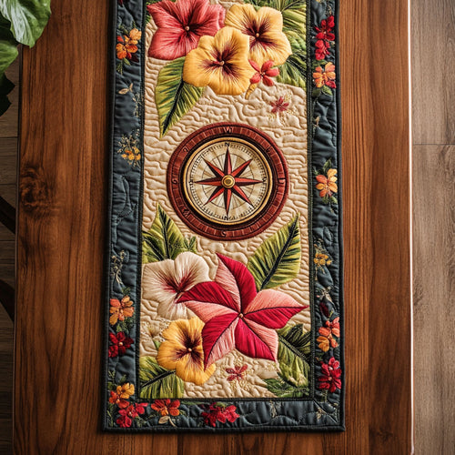 Hibiscus Compass WN0207070CL Quilted Table Runner