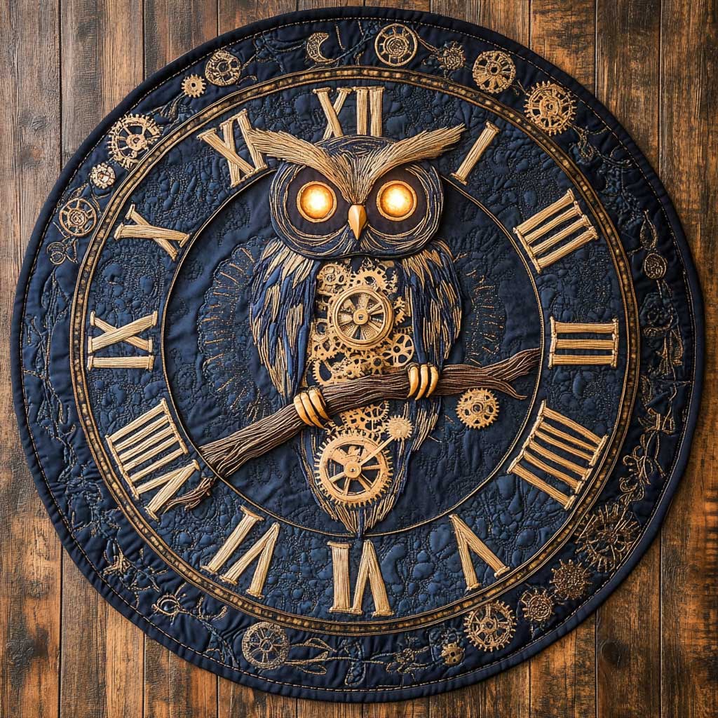 Timekeeper Owl WN0905072CL Quilted Round Mat